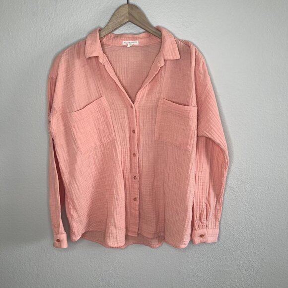 Eileen Fisher Petite Organic Cotton Button-Up Plisse Shirt Size PL - Picture 9 of 12